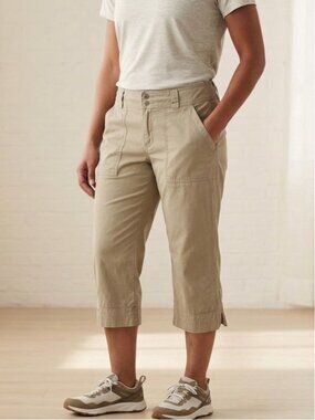 Columbia Beige Cotton Cropped Mid Rise Wide Leg Crop Hiking Capri Summer Travel